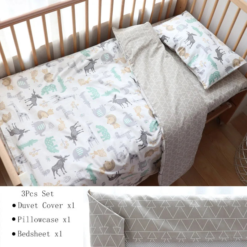 3 Pcs Baby Crib Bedding Set Cotton Bed Linens Boy Girl Cot kit Include Pillowcase Sheet Duvet Cover Children Room Decoration