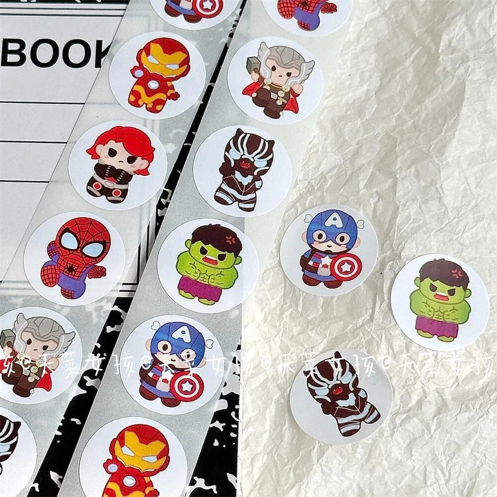 New 500PCS Avengers Roll Sticker MV Decorative Seal Sticker Circular Alliance Hulk Steel Iron Man Sticker Kids Gift Kawaii