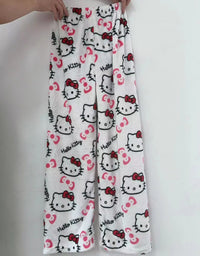 Sanrio Hello Kitty Y2k Kawaii Anime Flannel Pajamas Women'S Warm Woolen Cartoon Casual Home Pants Autumn Winter Fashion Trousers
