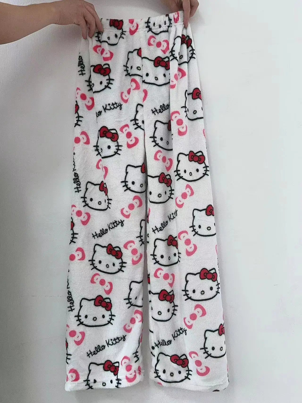 Sanrio Hello Kitty Y2k Kawaii Anime Flannel Pajamas Women'S Warm Woolen Cartoon Casual Home Pants Autumn Winter Fashion Trousers