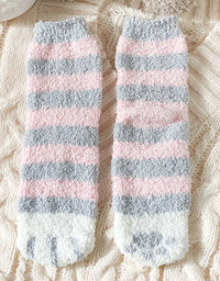 Autumn Winter Coral Velvet Socks Cute Cat Claw Socks For Women Children Girls Middle Tube Thickened Sleep Socks Home Floor Socks
