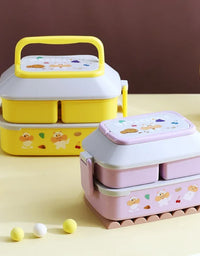 Cute Portable Lunch Box for Girls School Kids Plastic Picnic Bento Box Microwave Food Box with Compartments Storage Containers
