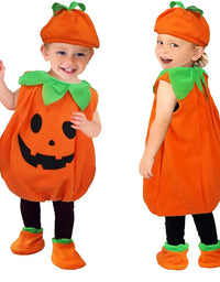 Kids Halloween Pumpkin Cosplay Costume for Toddler Boys Girls Stage Role Play Costumes Fancy Dress Tops+Hat Party Clothing Set
