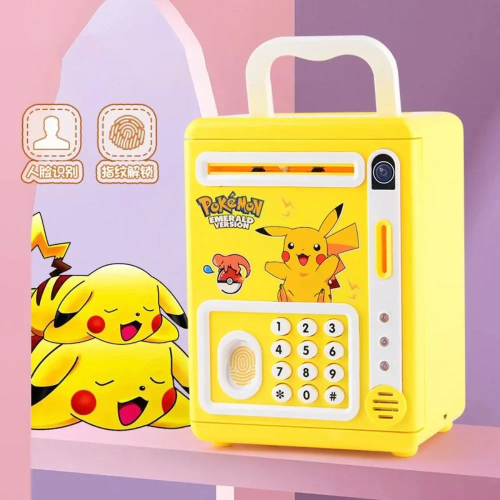 Anime Pikachu Pokemon Piggy Bank Electronic Password Money Box Music Cash Saving Box Auto Scroll Paper Banknote Children Gifts