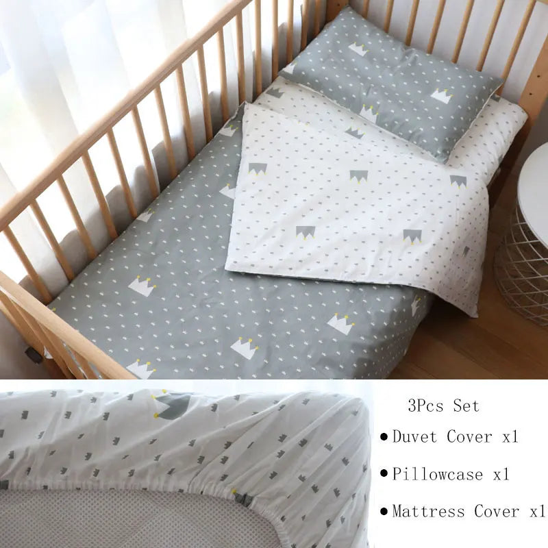 3 Pcs Baby Crib Bedding Set Cotton Bed Linens Boy Girl Cot kit Include Pillowcase Sheet Duvet Cover Children Room Decoration