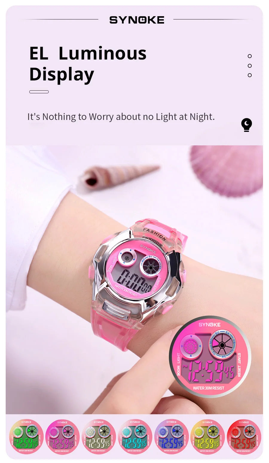 Student Electronic Watch Waterproof Sports Children Watch Glow Multi Function Digital Watch Seven Colors Light Gift