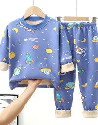 Kids Warm Pajama Sets Autumn Winter Plus Velvets Clothing Suits Boys Girls Fashion Print Pullover+Pants 2Pcs Outfits 1-14 Years
