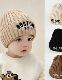 Autumn Winter Baby Embroidery Letter Knitting Caps Kid Boy Solid Warm Beanies Girl Children Fashion Casual Hat Infant Soft Caps
