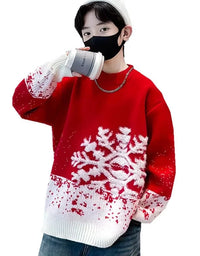 Child Autumn Winter Christmas Sweater One Piece For Boys Kids Red New Year Pullover Knitwear with Snowflakes Sweaters 5 To 14 Y
