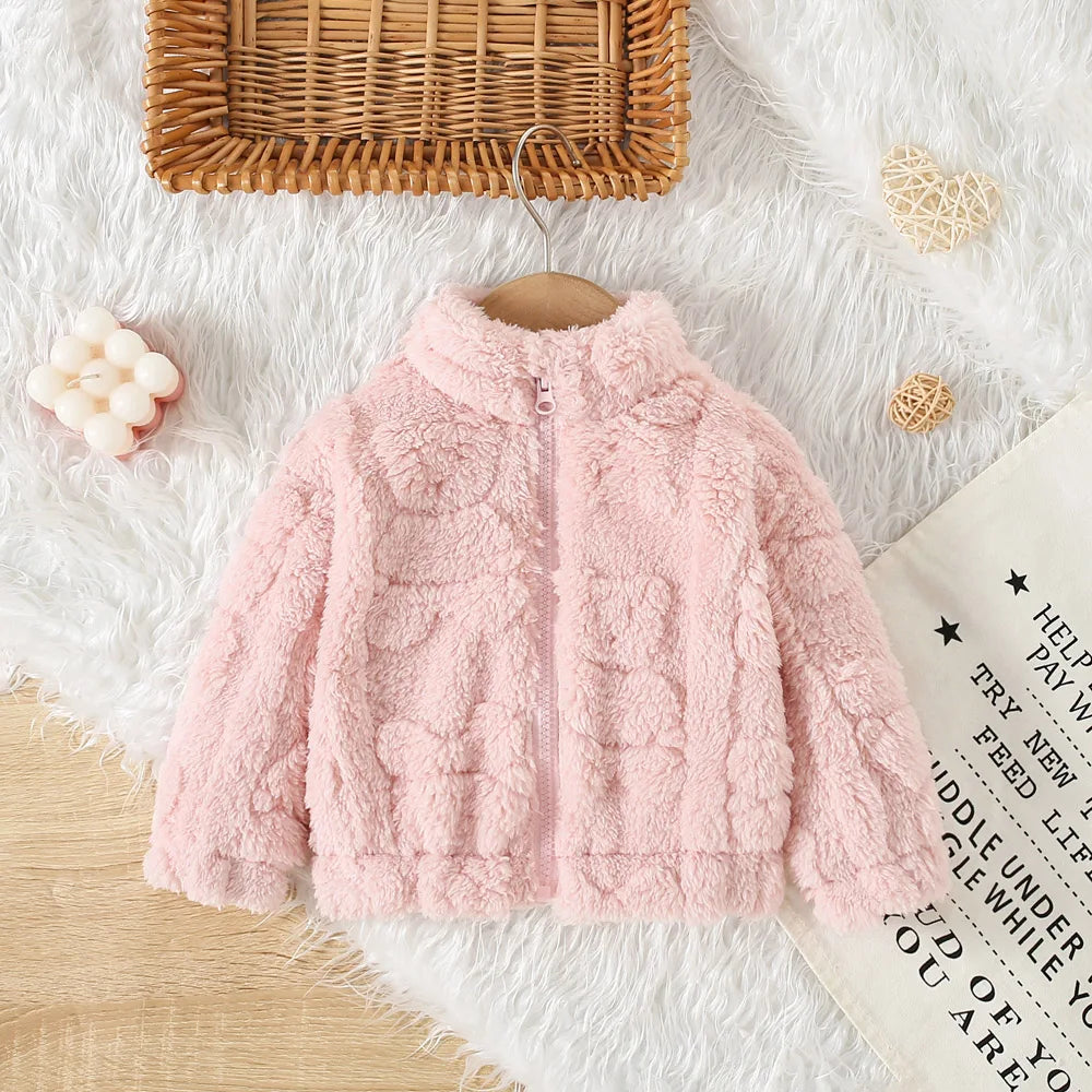 Autumn And Winter Girls' Outerwear Cute Fur Coat Jacket Sweet Solid Color Warm Baby Girl Clothing