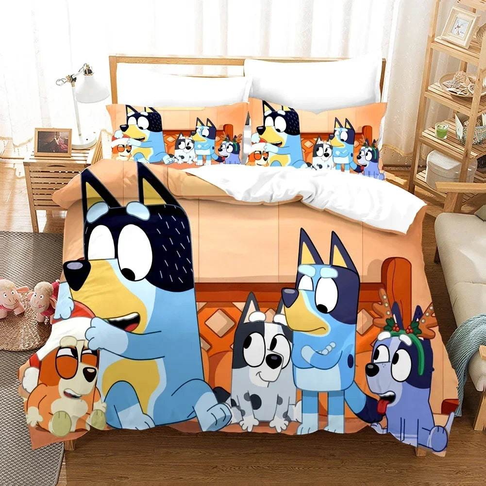 Bluey Kids Bedding Set Kawaii Cartoon Dog Duvet Cover Anime Bingo Pillowcase Kids Comfortable Bed Set Full Twin Queen King