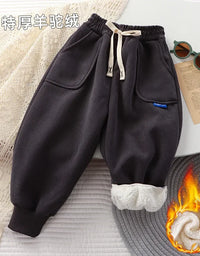 New Boys 2-12Y Winter Thick Sweatpants For Girls  Casual Pants Boy Student Loose Sports Pants Baby Pockets Kids Trousers
