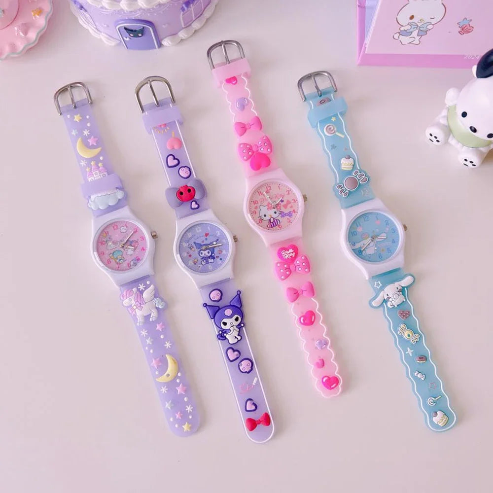 New Sanrio Silicone Watch Kawaii Cartoon Cinnamoroll Hello Kitty Melody Kuromi Quartz Watches Cute Anime Birthday Gifts for Kids