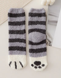 Autumn Winter Coral Velvet Socks Cute Cat Claw Socks For Women Children Girls Middle Tube Thickened Sleep Socks Home Floor Socks
