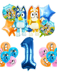 Blueies Birthday Party Decoration Foil Latex Balloon For Kids Event Supplies Blue Dog Disposable Tableware Banner Backdrop
