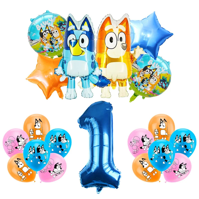 Blueies Birthday Party Decoration Foil Latex Balloon For Kids Event Supplies Blue Dog Disposable Tableware Banner Backdrop