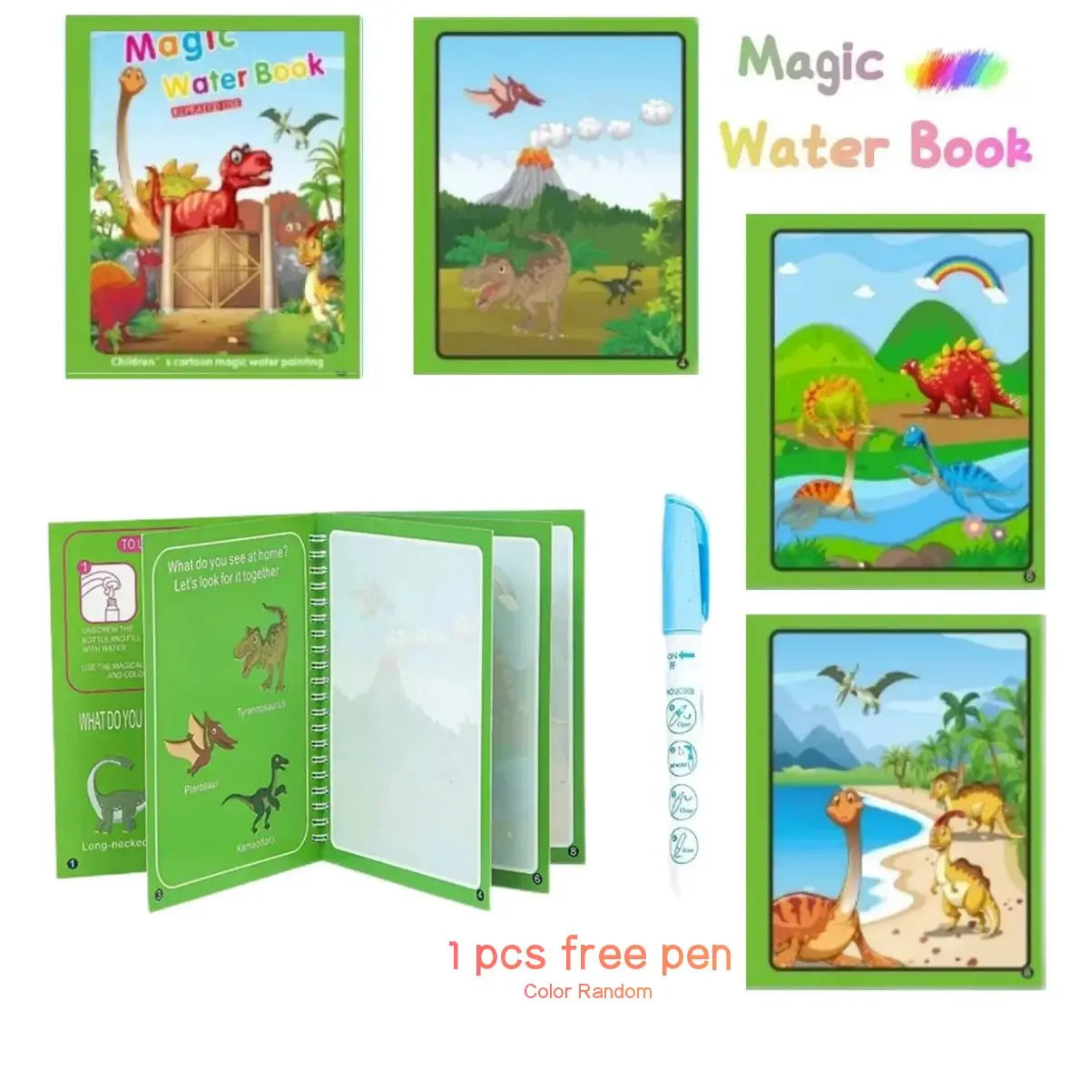 Magical Book Water Drawing Montessori Toys Reusable Coloring Book Early Education Toys Dinosaur Princess Ocean World Letters