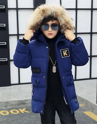 Boys Down Jacket Coat Overcoat Cotton 2023 Blue Warm Thicken Winter Plus Size Children's Clothing
