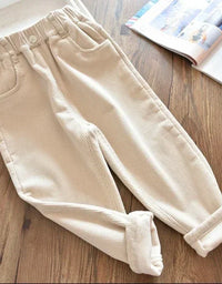 Kids Warm Pants Boy Girls Autumn Winter Corduroy Thick Outer Wear Sports Trousers 3-10Y Children Clothes Casual High Waist Pants
