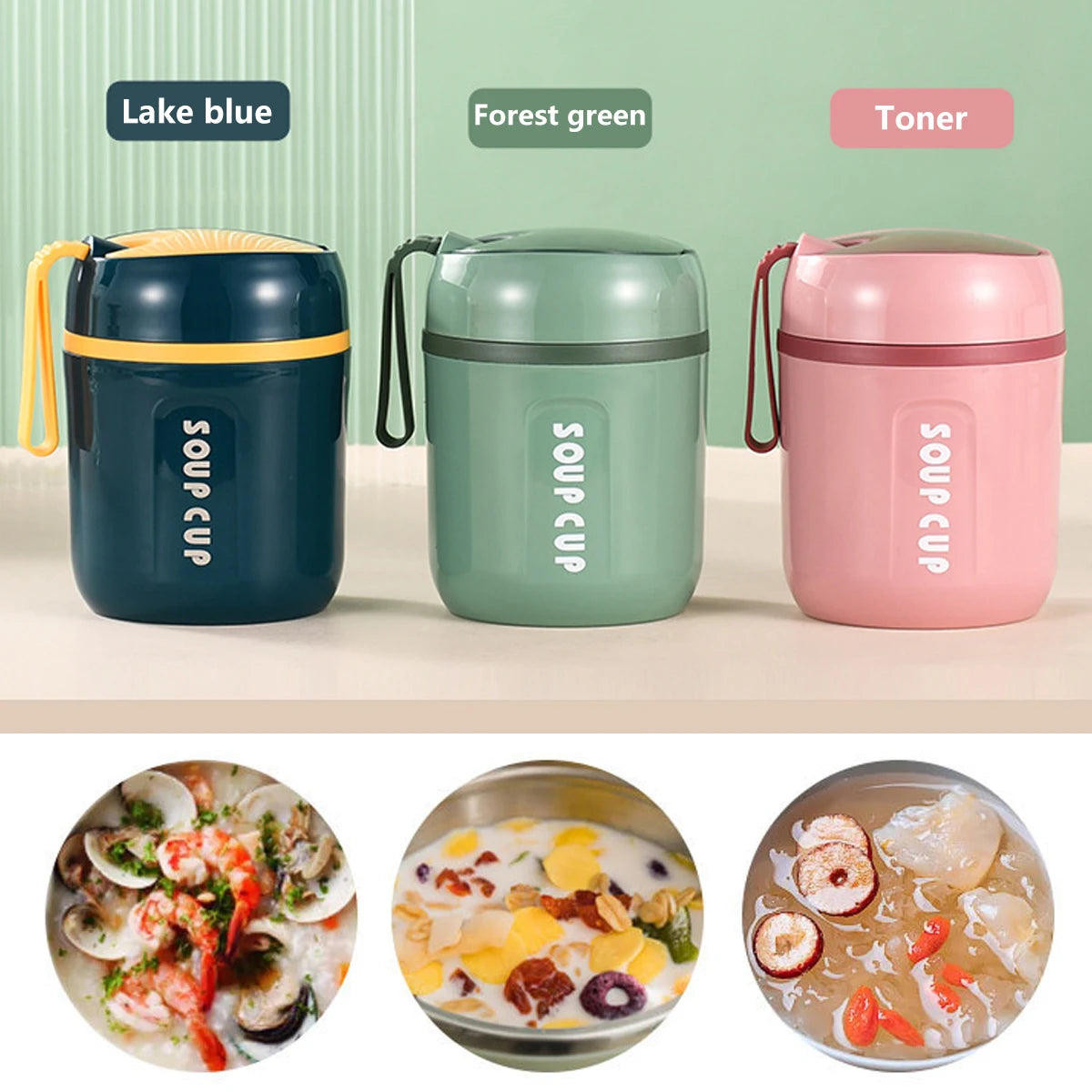 480ml Mini Thermal Lunch Box Stainless Steel Food Container with Spoon Flask Vaccum Cup Leak-Proof Soup Cups For Kids Students