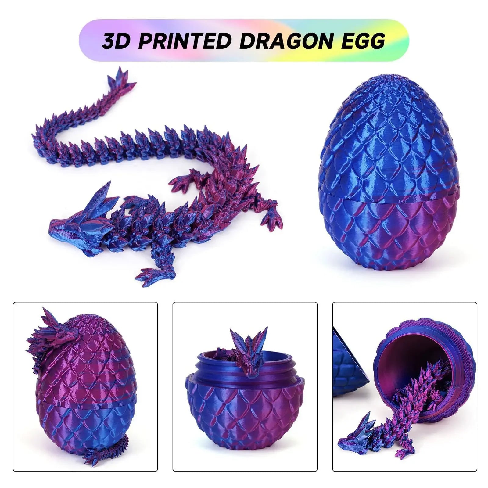 3D Printed Dragon Egg with Dragon Full Articulated Dragon Modle Movable Rotatable Articulated Desktop Ornament Kid Toy