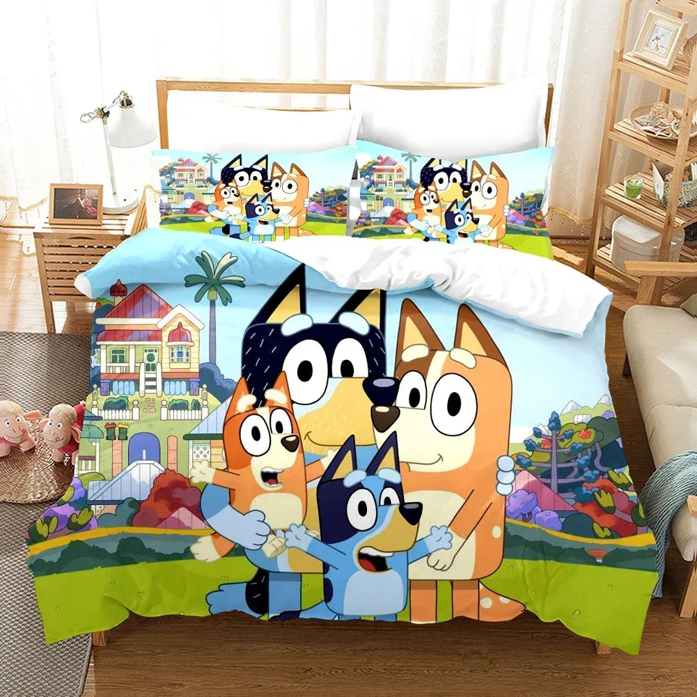 Bluey Kids Bedding Set Kawaii Cartoon Dog Duvet Cover Anime Bingo Pillowcase Kids Comfortable Bed Set Full Twin Queen King