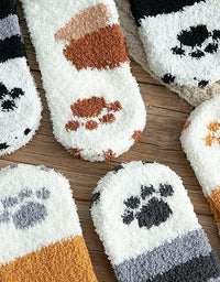 Autumn Winter Coral Velvet Socks Cute Cat Claw Socks For Women Children Girls Middle Tube Thickened Sleep Socks Home Floor Socks
