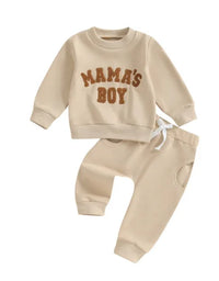 Autumn & Winter Newborn Baby ‘MAMA'S BOY’ Letter Embroidered Long Sleeved Pants Two-Piece Set
