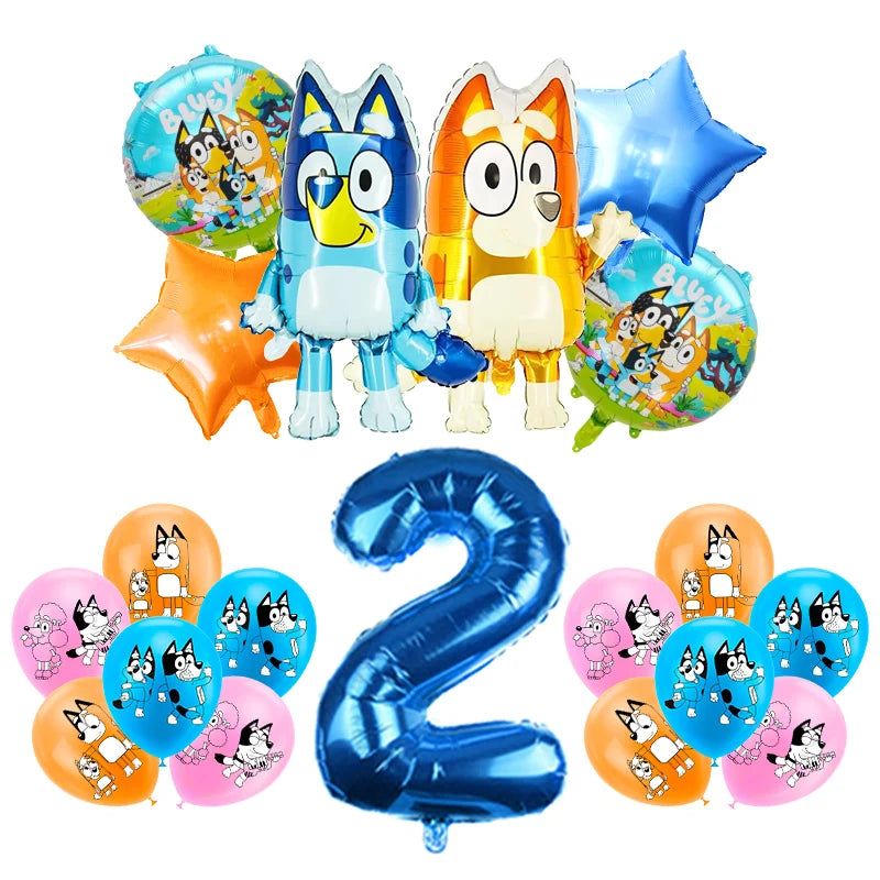 Blueies Birthday Party Decoration Foil Latex Balloon For Kids Event Supplies Blue Dog Disposable Tableware Banner Backdrop