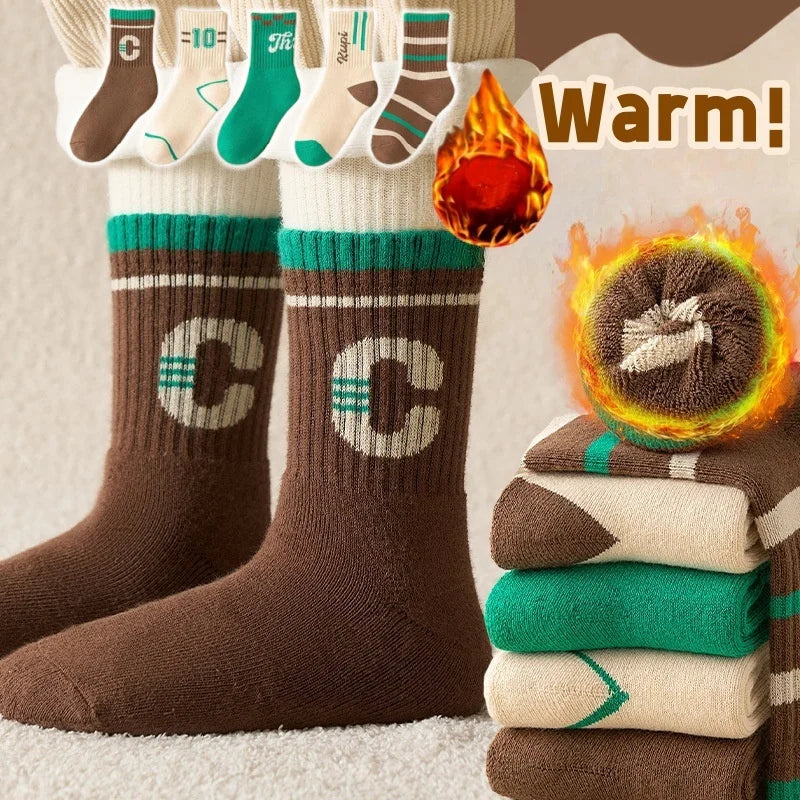 5 Pairs Baby Socks Winter Socks Thick Thermal Warm Socks Kids Cartoon Bear Cotton Socks For Boys Infant Snow Boot Calf Sock