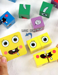 Kids Face Change Expression Puzzle Building Blocks Montessori Cube Table Game Toy Early Educational Toys for Children Gifts
