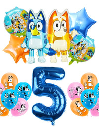 Blueies Birthday Party Decoration Foil Latex Balloon For Kids Event Supplies Blue Dog Disposable Tableware Banner Backdrop
