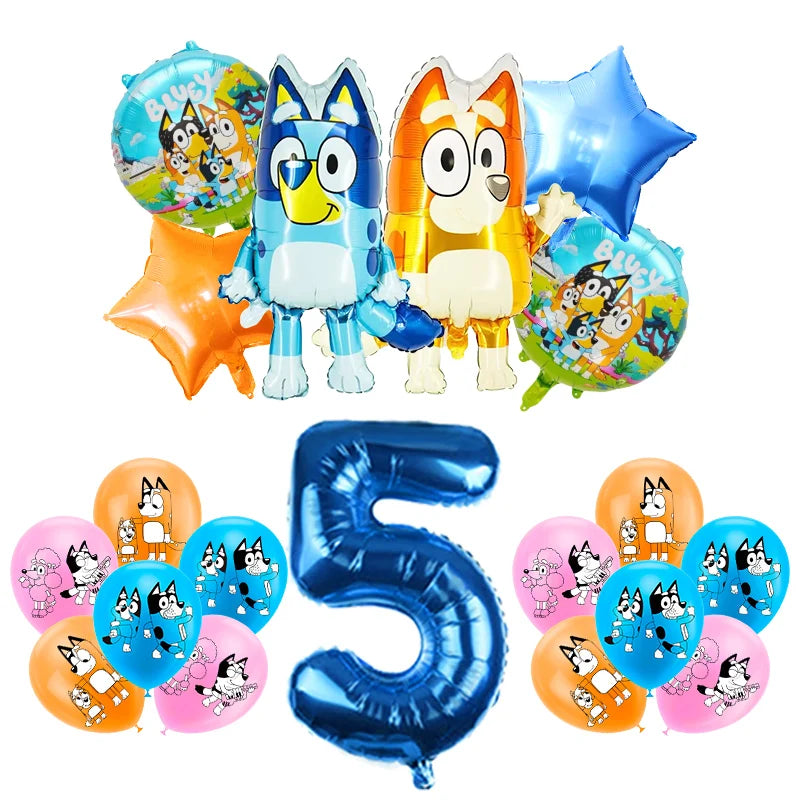 Blueies Birthday Party Decoration Foil Latex Balloon For Kids Event Supplies Blue Dog Disposable Tableware Banner Backdrop