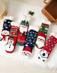 Winter Kids Cartoon Christmas Socks Boys Girls Thicken Cotton Warm Floor Children Sock Non-Slip Thermal Cute Family Socks
