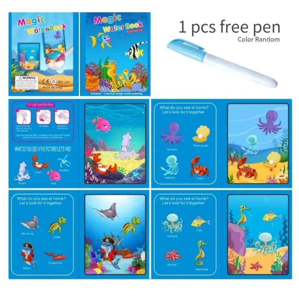 Magical Book Water Drawing Montessori Toys Reusable Coloring Book Early Education Toys Dinosaur Princess Ocean World Letters