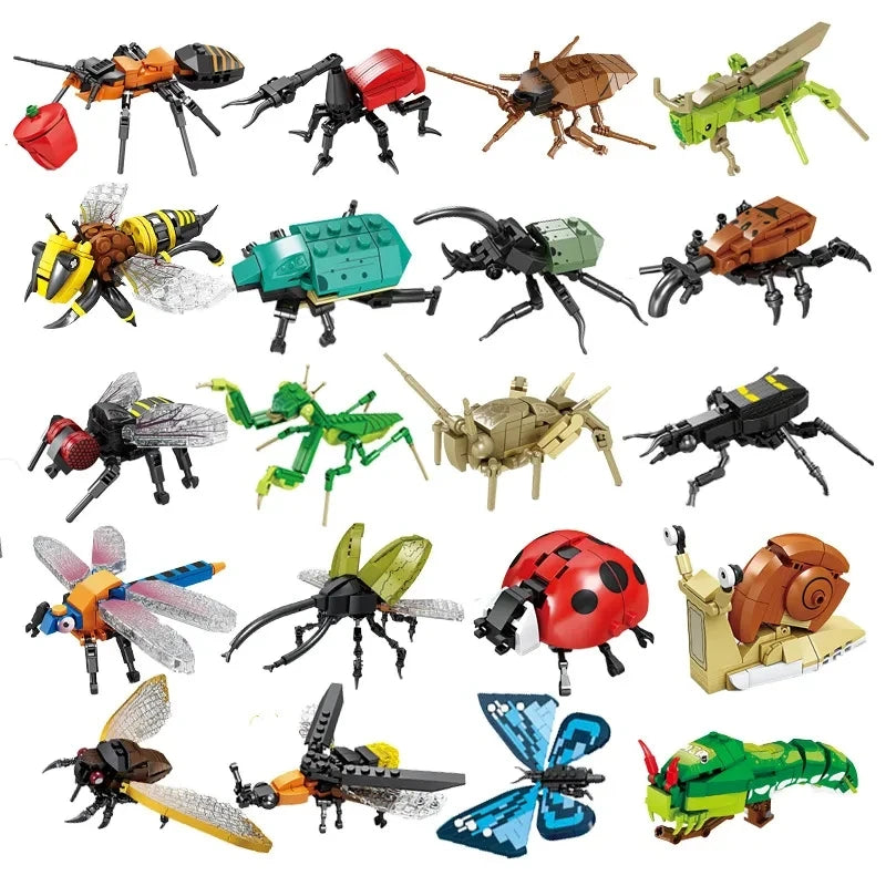 City Creativity Animal Insect Bees Dragonflies Ants Mantis Ladybugs Snails Model Building Blocks Bricks Toys For Gift