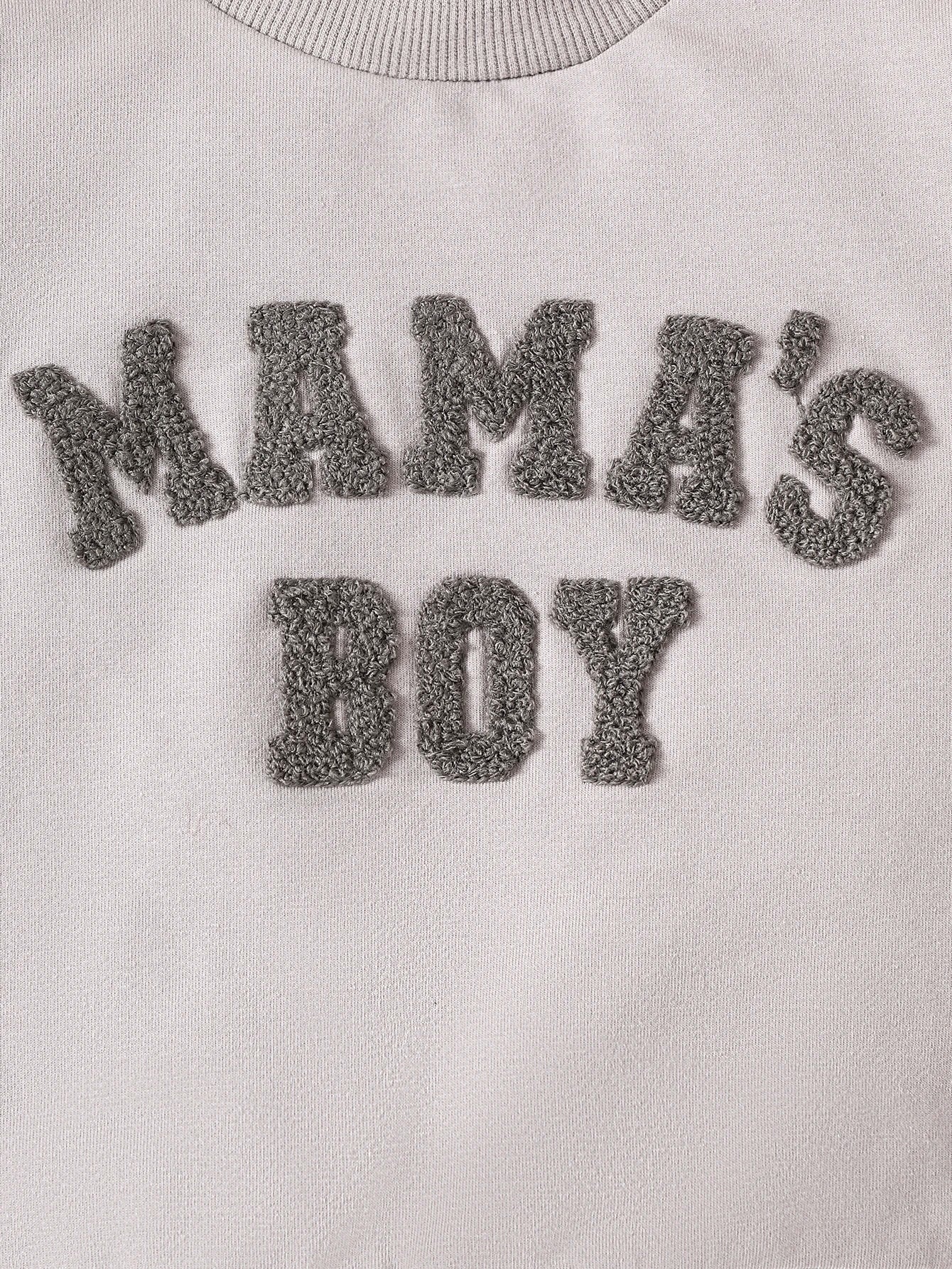 Autumn & Winter Newborn Baby ‘MAMA'S BOY’ Letter Embroidered Long Sleeved Pants Two-Piece Set