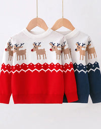 Christmas Boys Girls Sweaters Autumn Winter Children Cartoon Deer Knitted Pullover Jumpers Warm Outerwear Kids Casual Clothing
