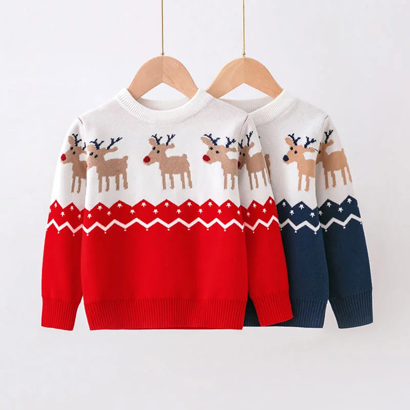 Christmas Boys Girls Sweaters Autumn Winter Children Cartoon Deer Knitted Pullover Jumpers Warm Outerwear Kids Casual Clothing