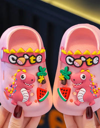 Summer Childrens Slippers Hole Kids Sandals Soft Anti-Skid Cartoon Dinosaur DIY Design Indoor Anti-Slip Boys Girls Beach Shoes
