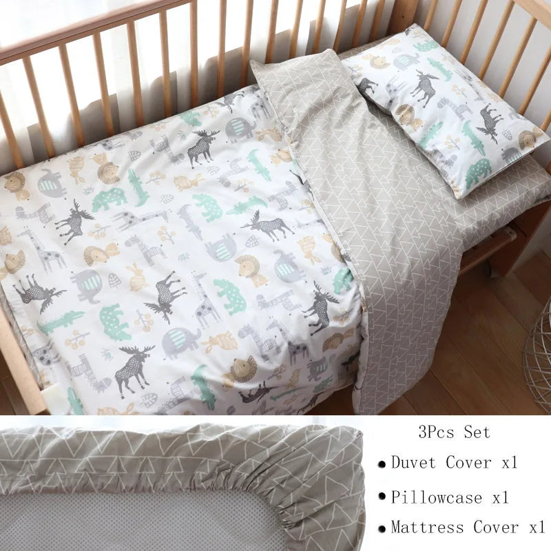 3 Pcs Baby Crib Bedding Set Cotton Bed Linens Boy Girl Cot kit Include Pillowcase Sheet Duvet Cover Children Room Decoration