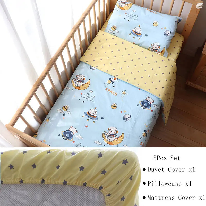 3 Pcs Baby Crib Bedding Set Cotton Bed Linens Boy Girl Cot kit Include Pillowcase Sheet Duvet Cover Children Room Decoration