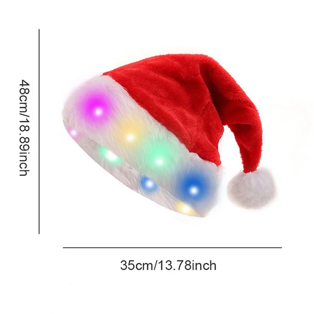 Funny LED Light Up Christmas Hat Plush Santa Hats with Bright Lights New Year Festive Holiday Party Supplies for Adults Kids