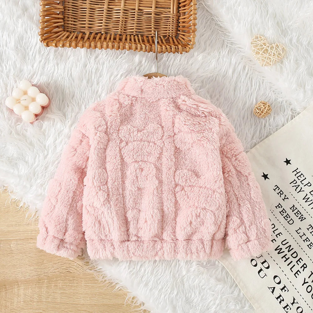 Autumn And Winter Girls' Outerwear Cute Fur Coat Jacket Sweet Solid Color Warm Baby Girl Clothing