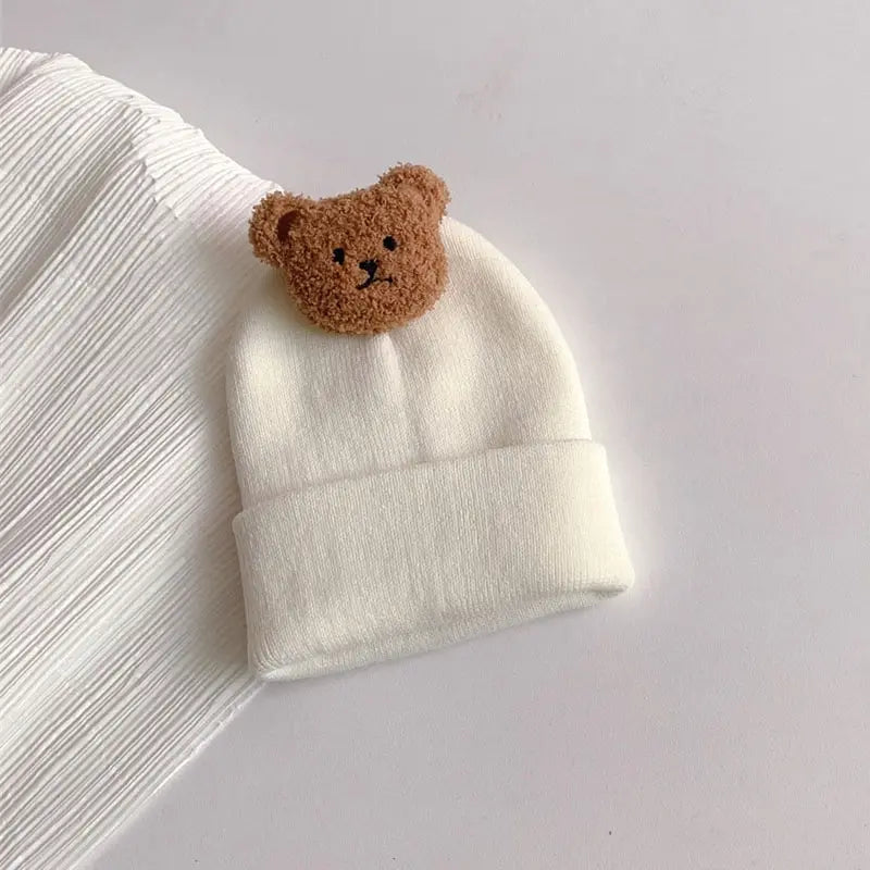 Cartoon Bear Baby Knitted Hat Autumn Winter Warm Newborn Infant Beanies for Boys Girls Soft Comfortable Toddler Kids Bonnet