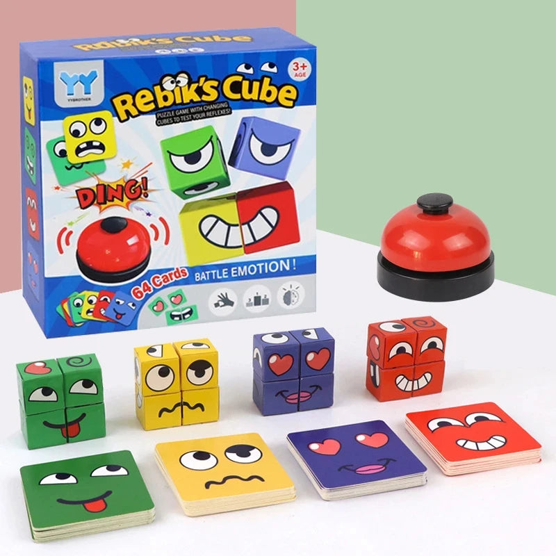 Kids Face Change Expression Puzzle Building Blocks Montessori Cube Table Game Toy Early Educational Toys for Children Gifts