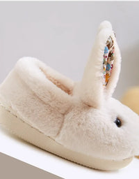 Kid Shoes Girl Fur Slippers Anti Slip Warm Slippers Fashionable Color Matching Cotton Slipper Autumn Winter Thick Bottom Slipper
