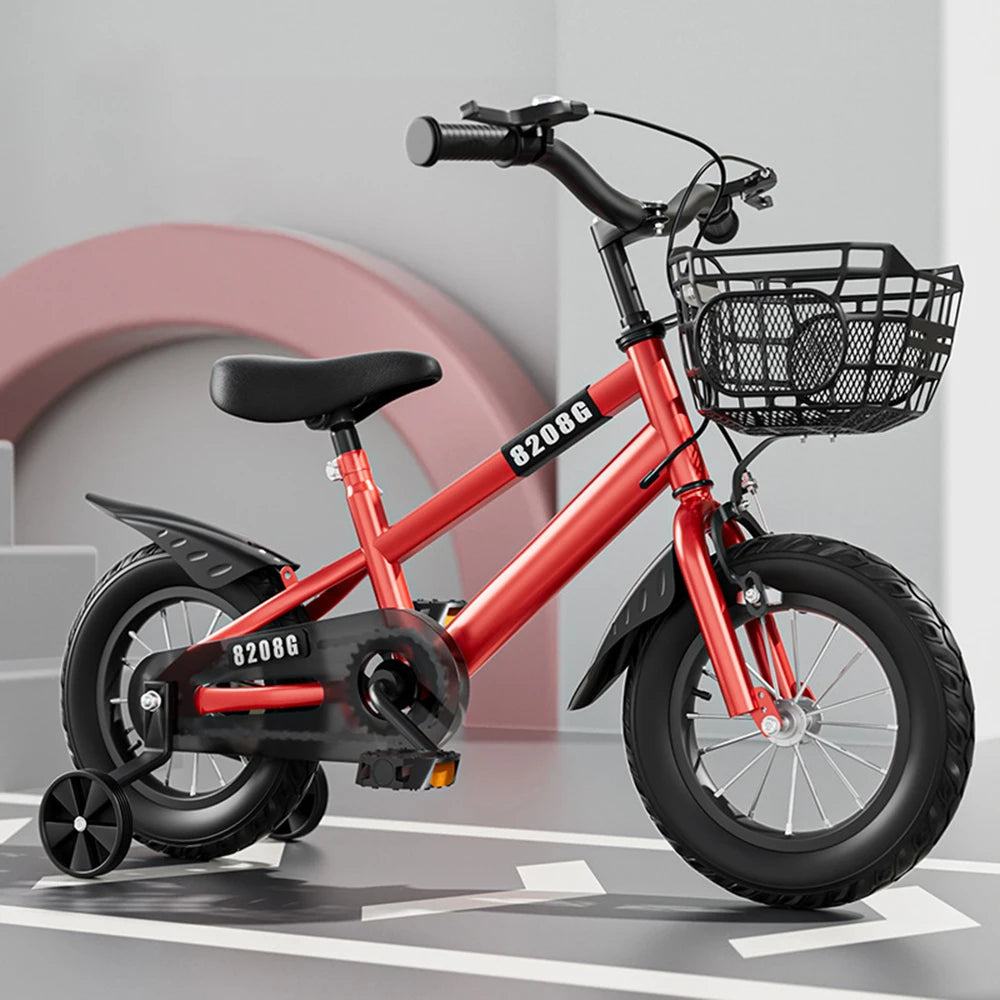 Kids Bike Bicycle for Girls Ages 3-7 Years with Training Safety Auxiliary Wheels Basket Kids High Carbon Steel Bicycle