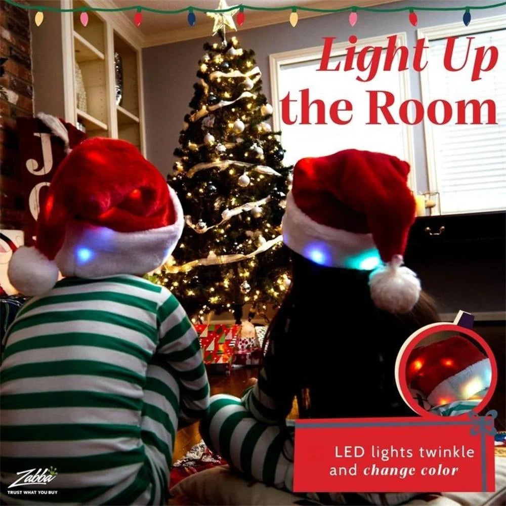 Funny LED Light Up Christmas Hat Plush Santa Hats with Bright Lights New Year Festive Holiday Party Supplies for Adults Kids