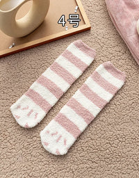 Autumn Winter Coral Velvet Socks Cute Cat Claw Socks For Women Children Girls Middle Tube Thickened Sleep Socks Home Floor Socks
